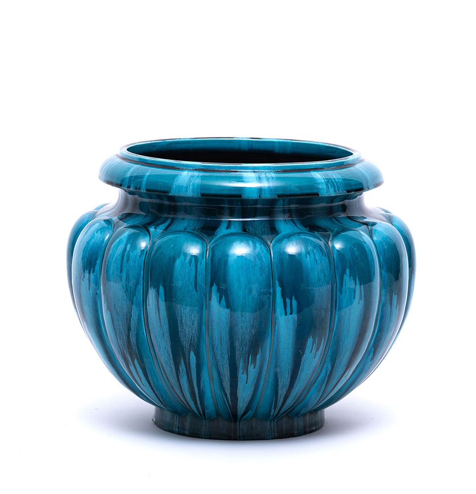 Cachepot stil Art Deco din ceramică albastră