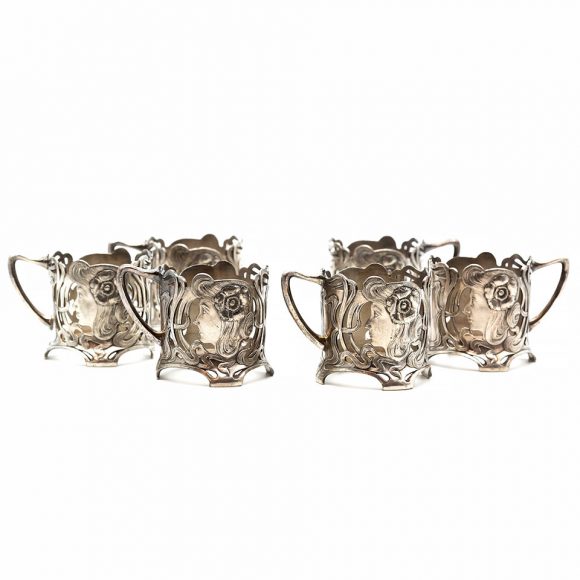 Set de șase suporturi pentru pahare de ceai, stil Art Nouveau